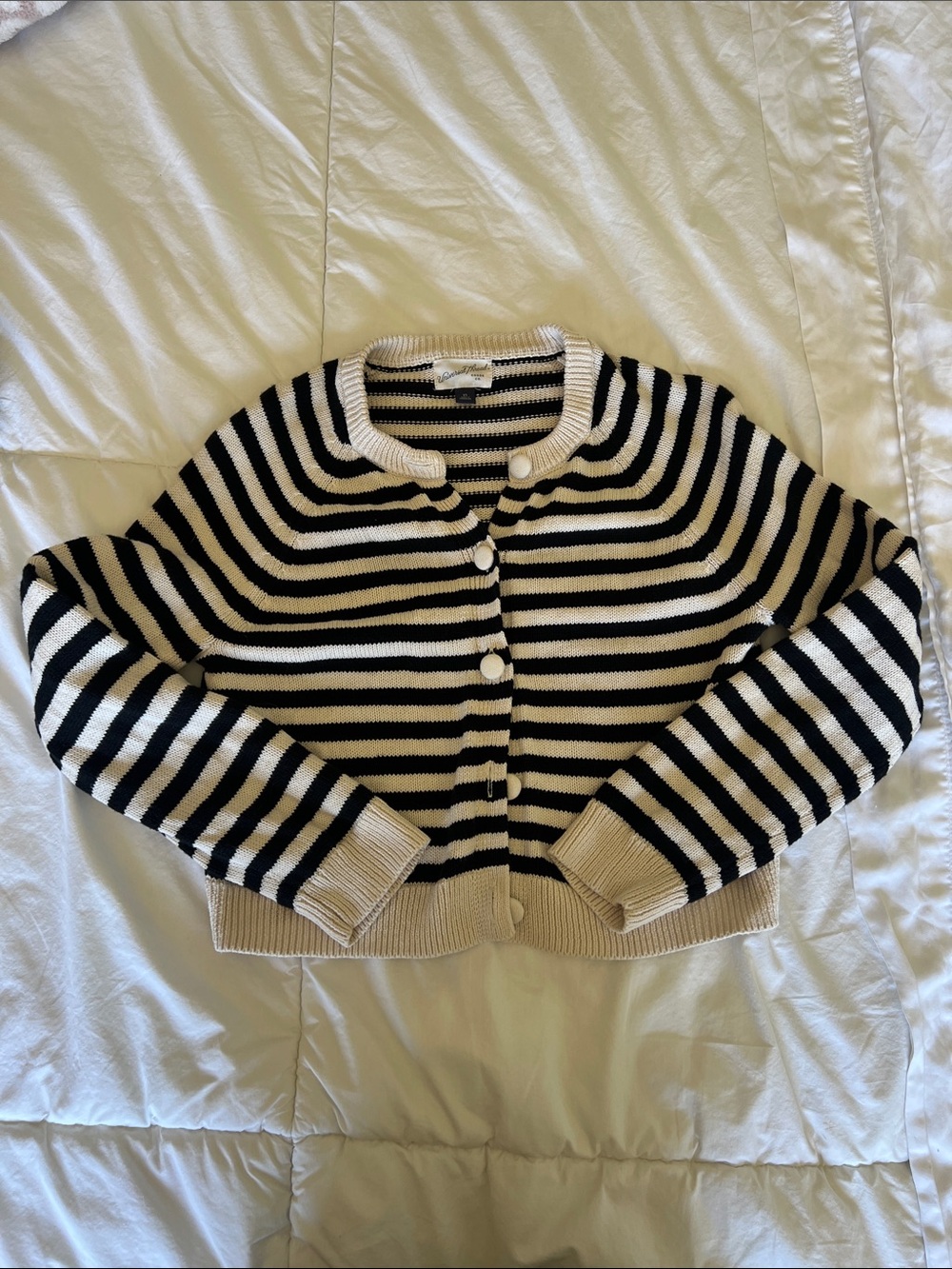 Target Black and Cream Striped Cropped Button Cardigan